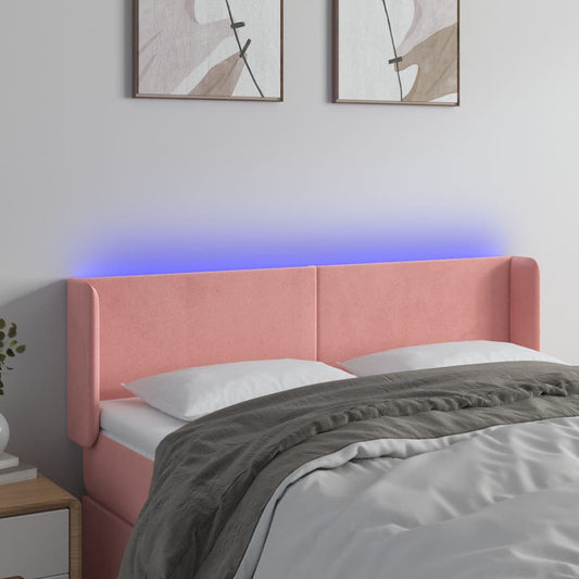 Cabeceira de cama c/ luzes LED veludo 147x16x78/88 cm rosa
