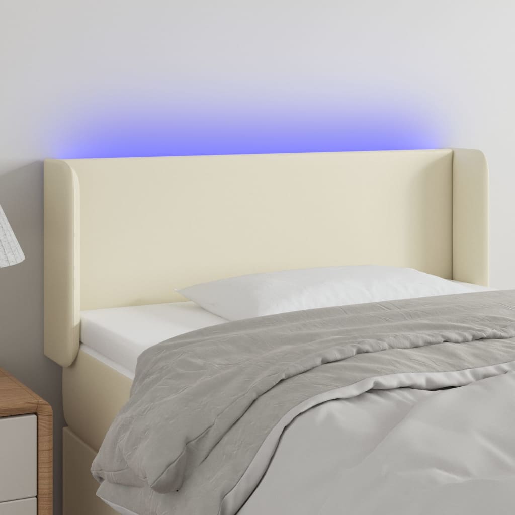 Cabeceira de cama c/ LED 83x16x78/88 cm couro artificial crème