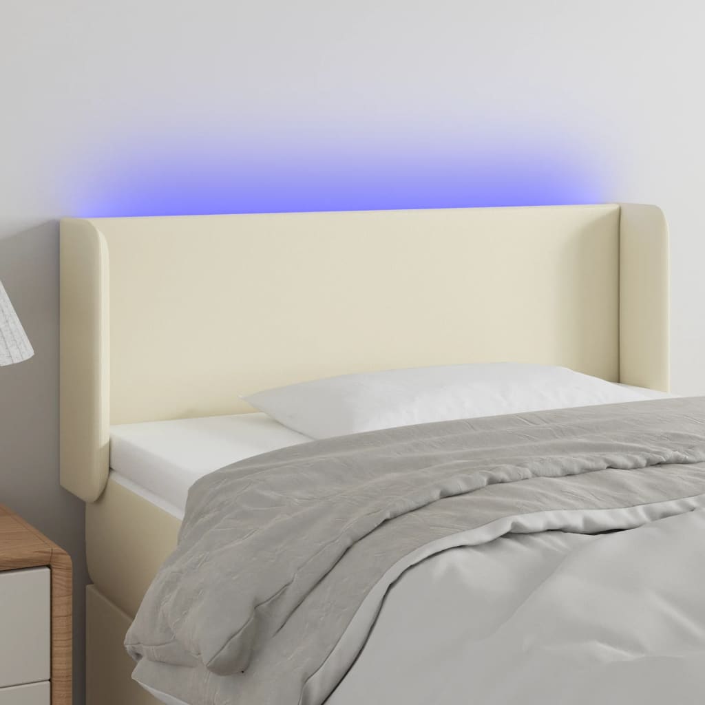 Cabeceira de cama c/ LED 93x16x78/88 cm couro artificial crème