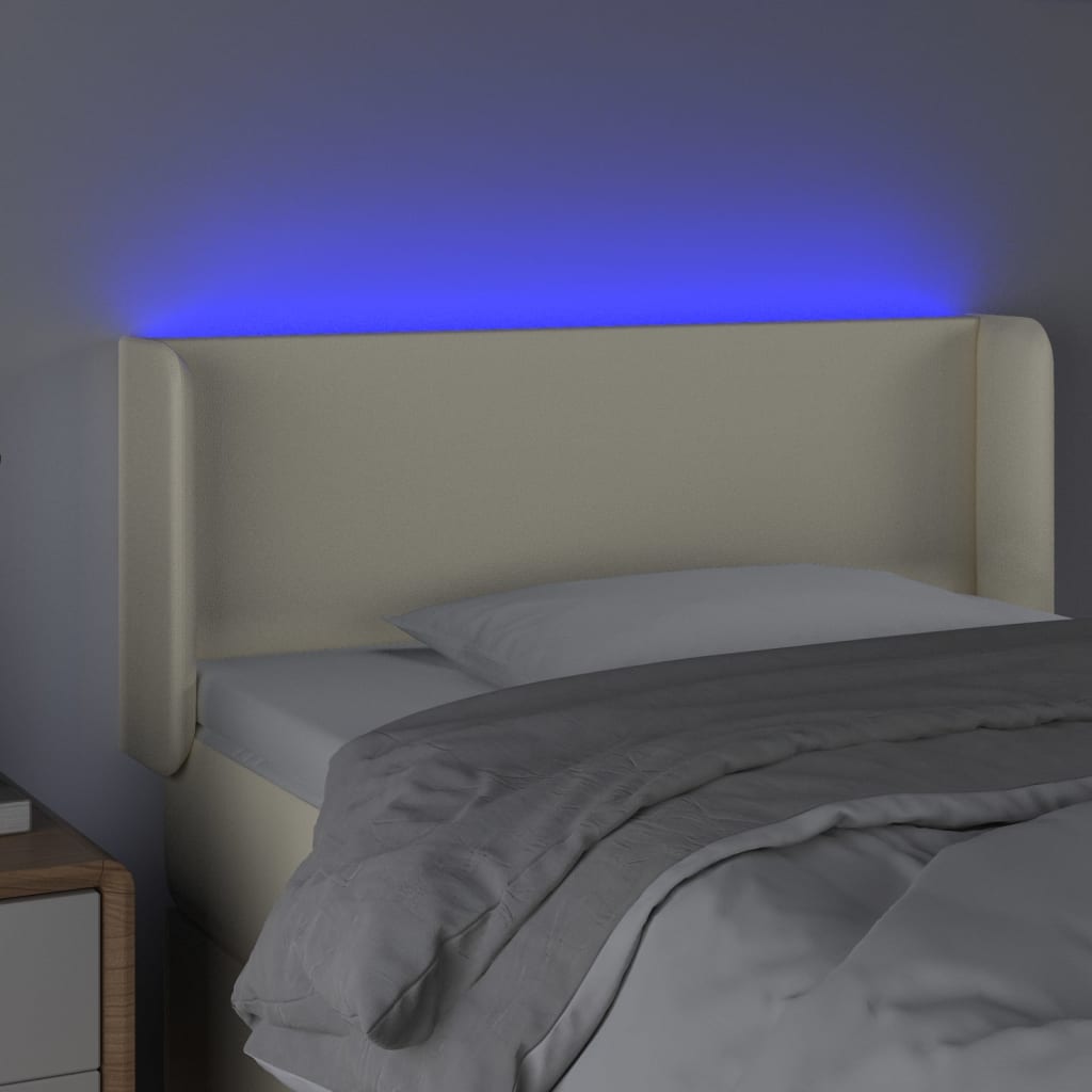Cabeceira de cama c/ LED 103x16x78/88 cm couro artificial crème