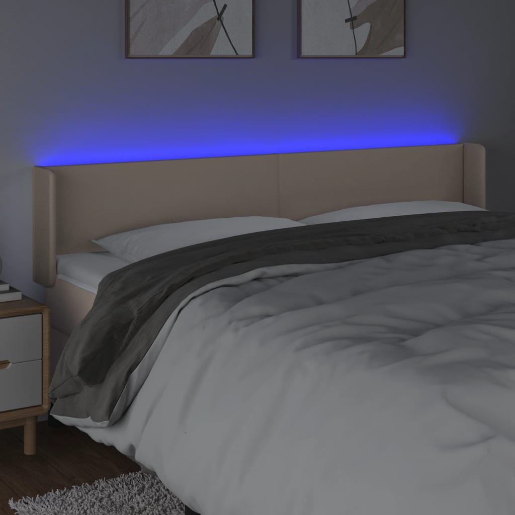 Cabeceira cama LED couro artificial 163x16x78/88 cm cappuccino