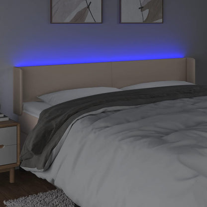 Cabeceira cama LED couro artificial 163x16x78/88 cm cappuccino