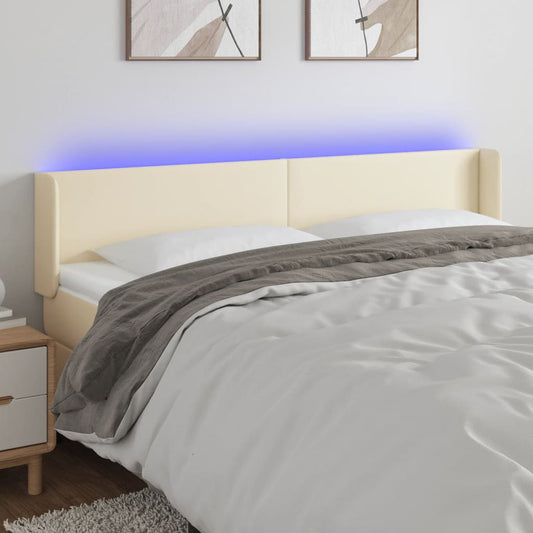 Cabeceira de cama c/ LED 203x16x78/88 cm couro artificial crème