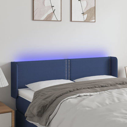 Cabeceira de cama c/ luzes LED tecido 147x16x78/88 cm azul