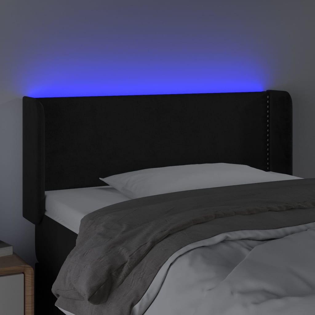 Cabeceira de cama c/ luzes LED veludo 83x16x78/88 cm preto