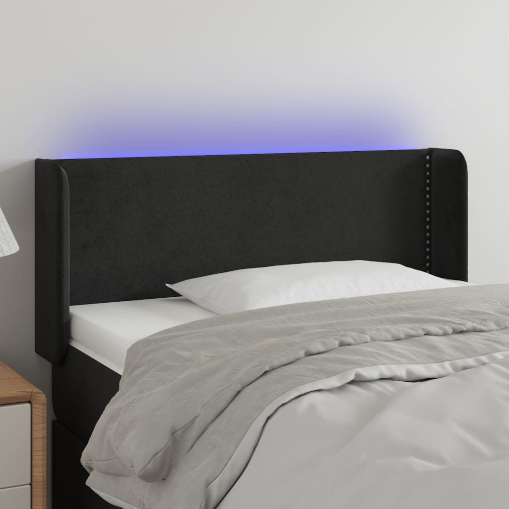 Cabeceira de cama c/ luzes LED veludo 83x16x78/88 cm preto