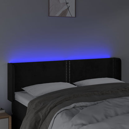 Cabeceira de cama c/ luzes LED veludo 147x16x78/88 cm preto