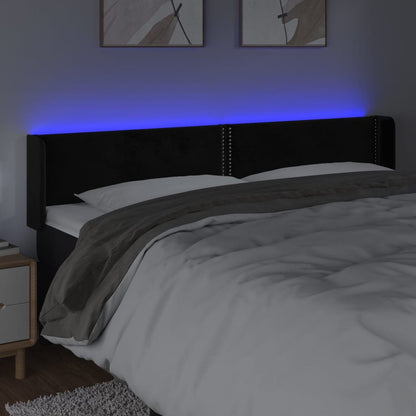 Cabeceira de cama c/ luzes LED veludo 163x16x78/88 cm preto