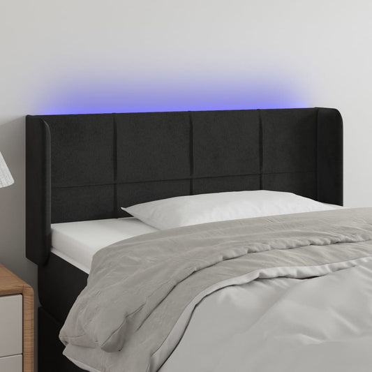 Cabeceira de cama c/ luzes LED veludo 83x16x78/88 cm preto
