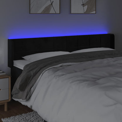 Cabeceira de cama c/ luzes LED veludo 163x16x78/88 cm preto