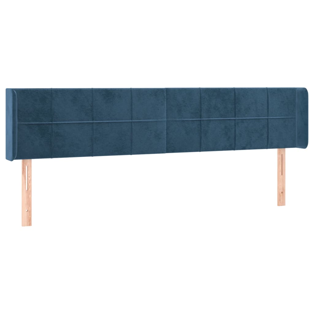 Cabeceira cama c/ luzes LED veludo 183x16x78/88 cm azul-escuro
