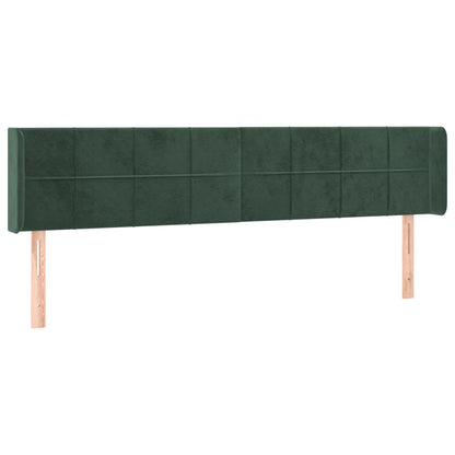 Cabeceira cama c/ luzes LED veludo 203x16x78/88 cm verde-escuro