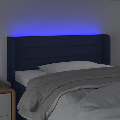Cabeceira de cama c/ luzes LED tecido 93x16x78/88 cm azul