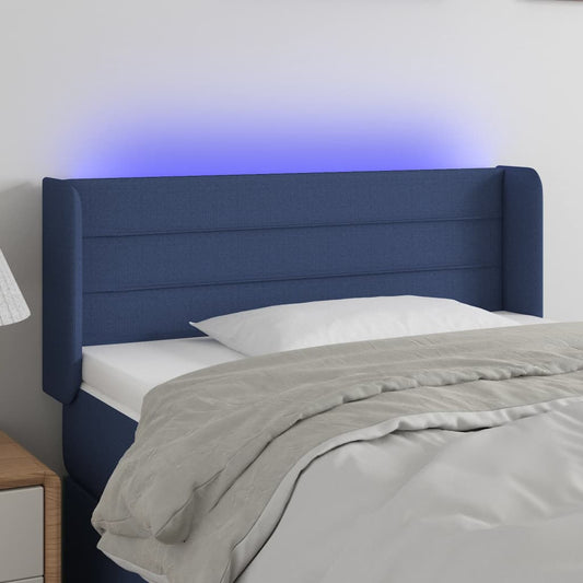 Cabeceira de cama c/ luzes LED tecido 93x16x78/88 cm azul
