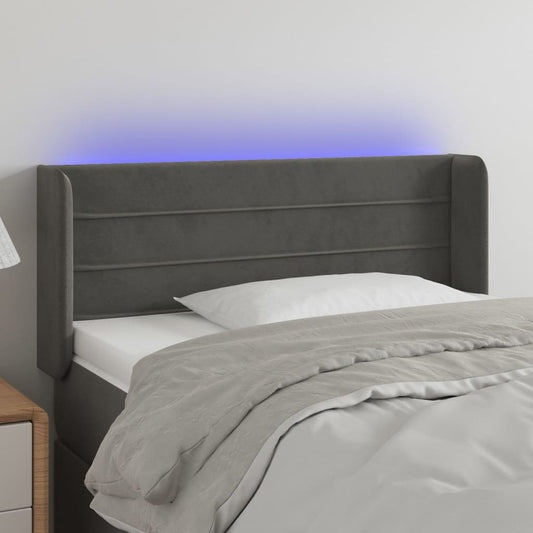 Cabeceira cama c/ luzes LED veludo 83x16x78/88cm cinza-escuro