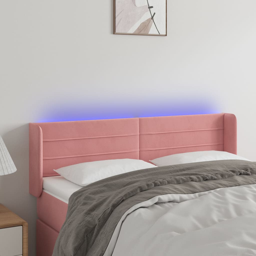 Cabeceira de cama c/ luzes LED veludo 147x16x78/88 cm rosa