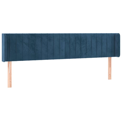 Cabeceira cama c/ luzes LED veludo 163x16x78/88 cm azul-escuro