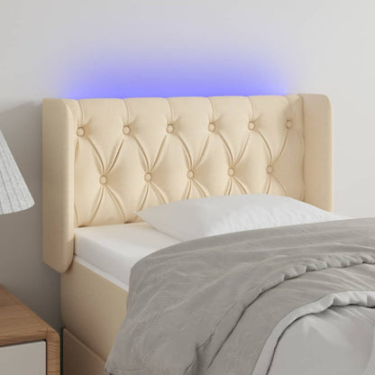 Cabeceira de cama c/ luzes LED tecido 83x16x78/88 cm cor creme