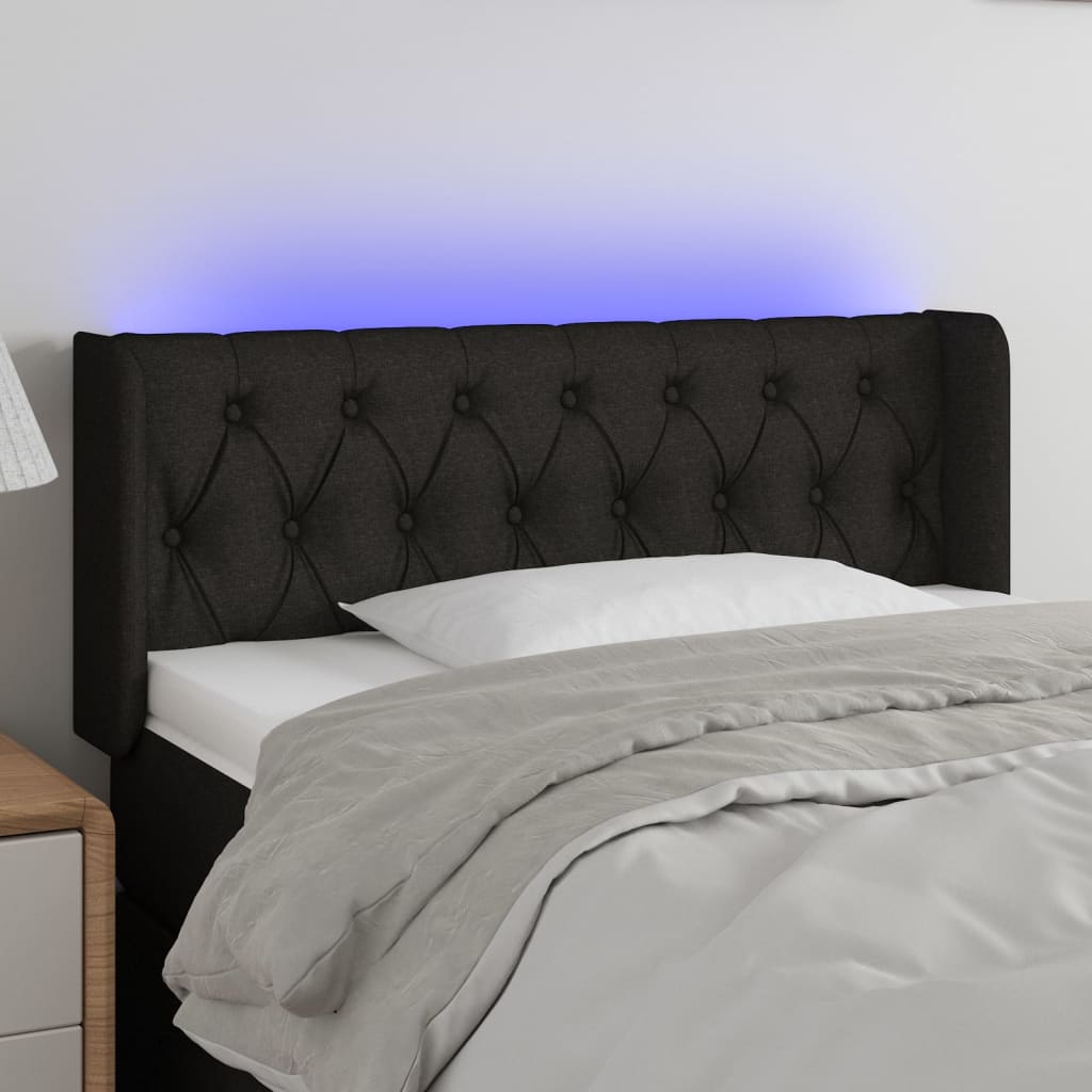 Cabeceira de cama c/ luzes LED tecido 93x16x78/88 cm preto