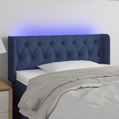Cabeceira de cama c/ luzes LED tecido 103x16x78/88 cm azul