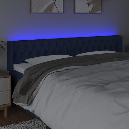 Cabeceira de cama c/ luzes LED tecido 183x16x78/88 cm azul