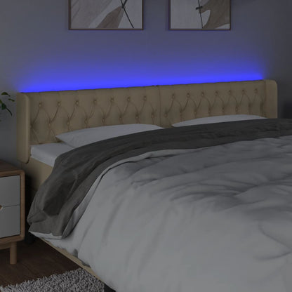 Cabeceira de cama c/ luzes LED tecido 203x16x78/88 cm cor creme