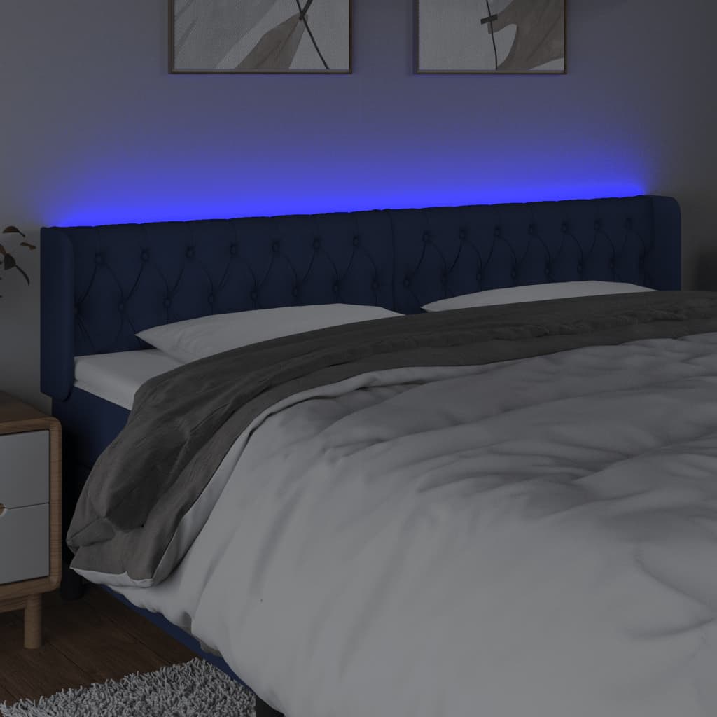 Cabeceira de cama c/ luzes LED tecido 203x16x78/88 cm azul