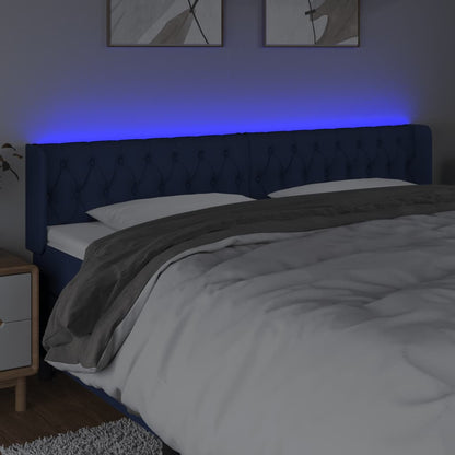 Cabeceira de cama c/ luzes LED tecido 203x16x78/88 cm azul
