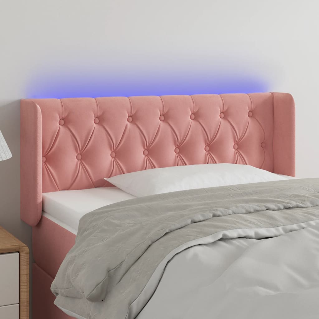 Cabeceira de cama c/ luzes LED veludo 93x16x78/88 cm rosa