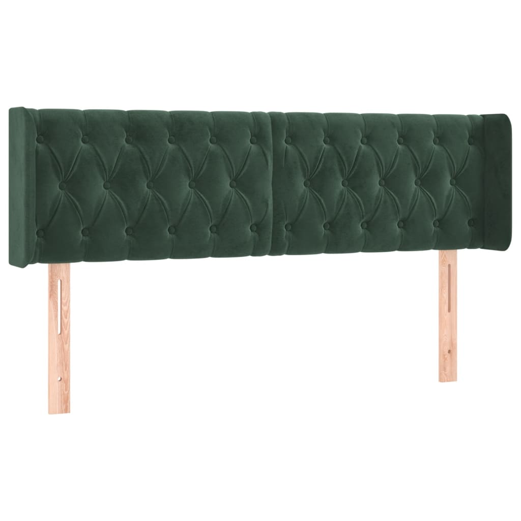 Cabeceira cama c/ luzes LED veludo 147x16x78/88 cm verde-escuro