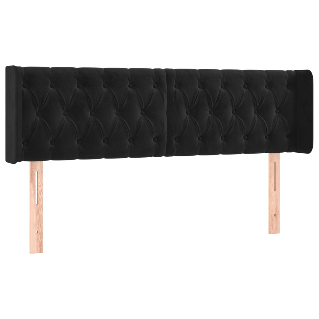 Cabeceira de cama c/ luzes LED veludo 163x16x78/88 cm preto