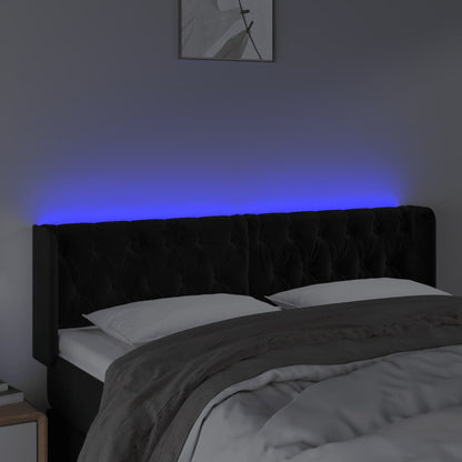 Cabeceira de cama c/ luzes LED veludo 163x16x78/88 cm preto