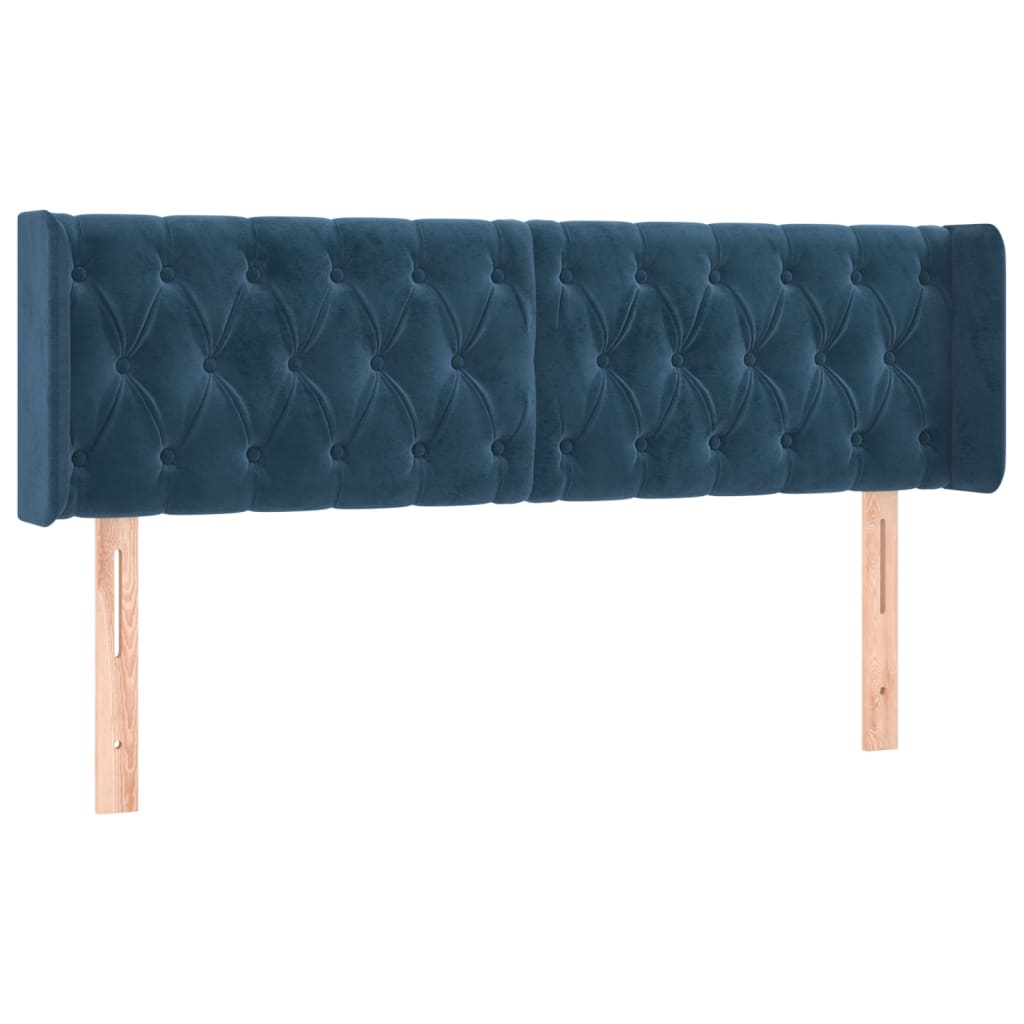 Cabeceira cama c/ luzes LED veludo 163x16x78/88 cm azul-escuro