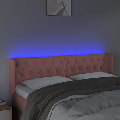 Cabeceira de cama c/ luzes LED veludo 163x16x78/88 cm rosa