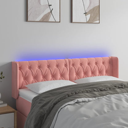 Cabeceira de cama c/ luzes LED veludo 163x16x78/88 cm rosa