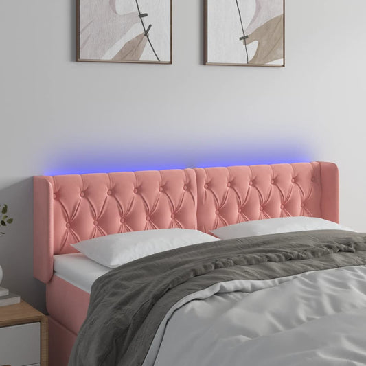Cabeceira de cama c/ luzes LED veludo 163x16x78/88 cm rosa