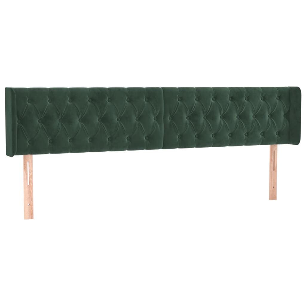 Cabeceira cama c/ luzes LED veludo 203x16x78/88 cm verde-escuro