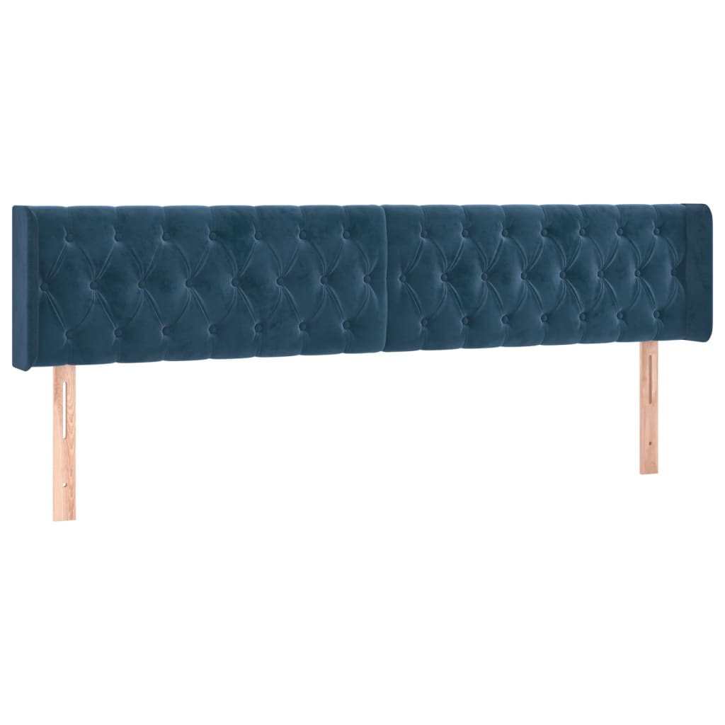 Cabeceira cama c/ luzes LED veludo 203x16x78/88 cm azul-escuro