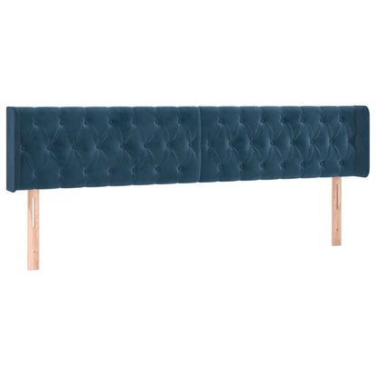Cabeceira cama c/ luzes LED veludo 203x16x78/88 cm azul-escuro
