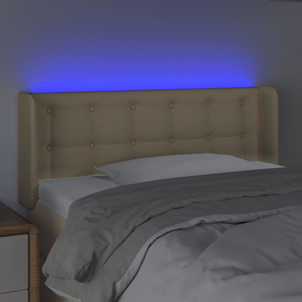 Cabeceira de cama c/ luzes LED tecido 83x16x78/88 cm cor creme