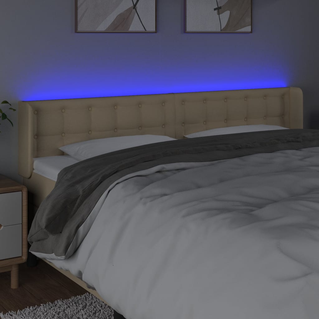 Cabeceira de cama c/ luzes LED tecido 203x16x78/88 cm cor creme