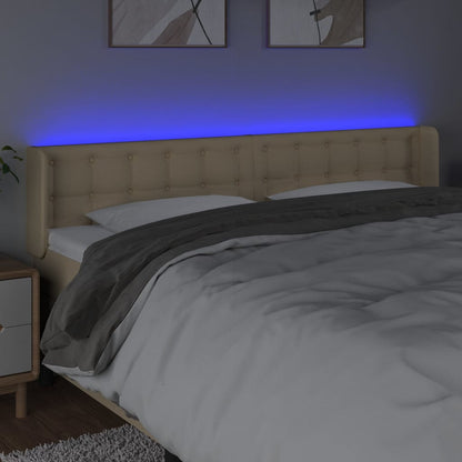 Cabeceira de cama c/ luzes LED tecido 203x16x78/88 cm cor creme