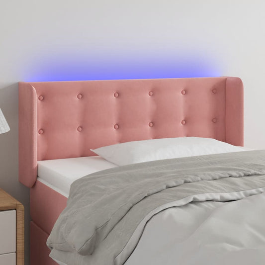 Cabeceira de cama c/ luzes LED veludo 83x16x78/88 cm rosa