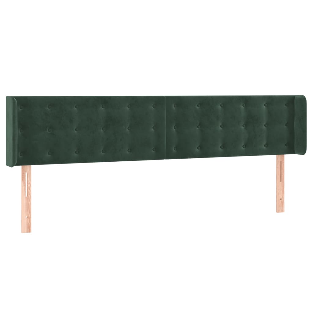 Cabeceira cama c/ luzes LED veludo 203x16x78/88 cm verde-escuro