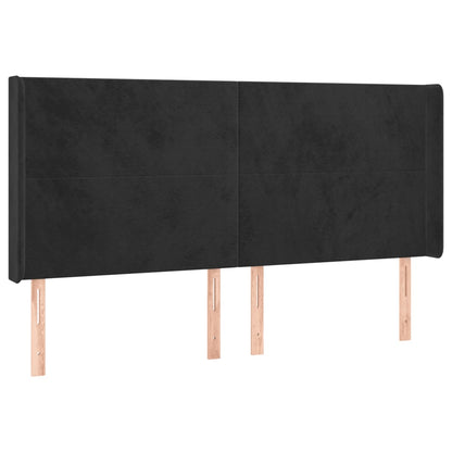 Cabeceira de cama c/ luzes LED veludo 203x16x118/128 cm preto