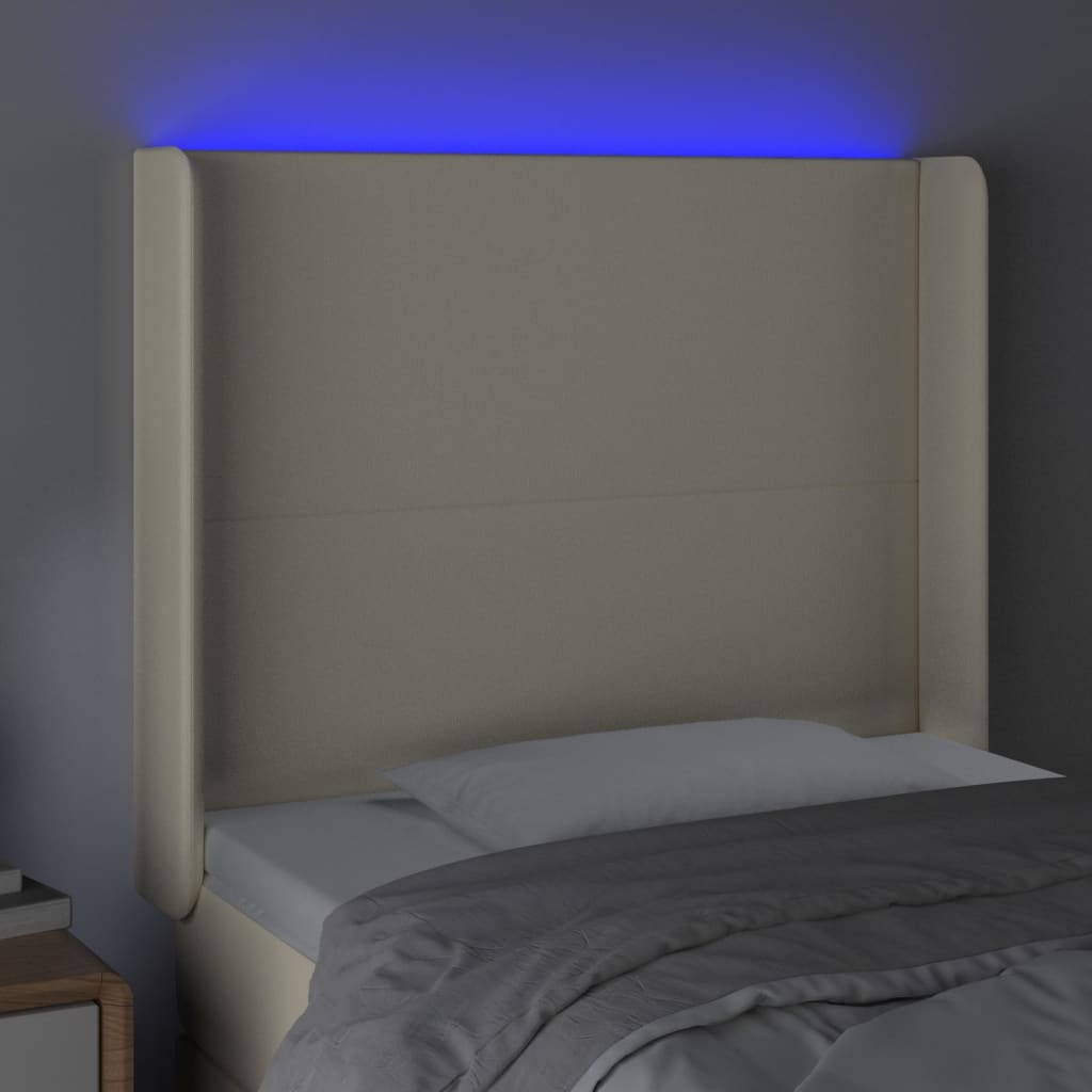 Cabeceira de cama c/ LED 83x16x118/128cm couro artificial crème