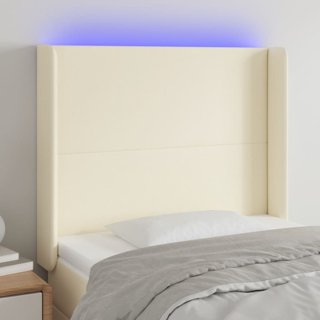 Cabeceira de cama c/ LED 83x16x118/128cm couro artificial crème