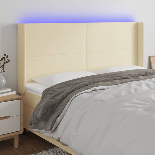 Cabeceira cama c/ LED 203x16x118/128 cm couro artificial crème
