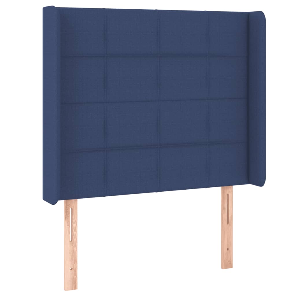 Cabeceira de cama c/ luzes LED tecido 83x16x118/128 cm azul