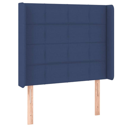 Cabeceira de cama c/ luzes LED tecido 83x16x118/128 cm azul